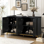 Black & Light Grey 4-Door Sideboard with Faux Marble Top - 59.3 Inch