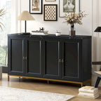 Black & Light Grey 4-Door Sideboard with Faux Marble Top - 59.3 Inch