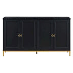 Black & Light Grey 4-Door Sideboard with Faux Marble Top - 59.3 Inch