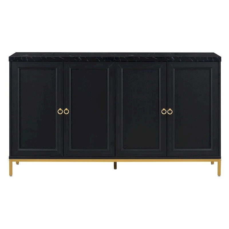 Black & Light Grey 4-Door Sideboard with Faux Marble Top - 59.3 Inch