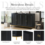 Black & Light Grey 4-Door Sideboard with Faux Marble Top - 59.3 Inch