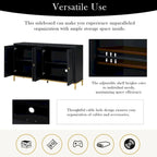 Black & Light Grey 4-Door Sideboard with Faux Marble Top - 59.3 Inch
