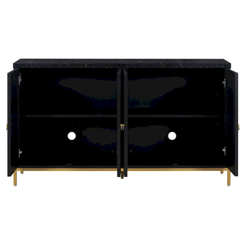 Black & Light Grey 4-Door Sideboard with Faux Marble Top - 59.3 Inch