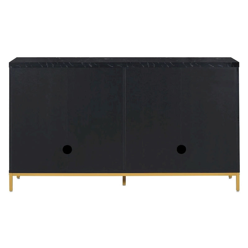 Black & Light Grey 4-Door Sideboard with Faux Marble Top - 59.3 Inch