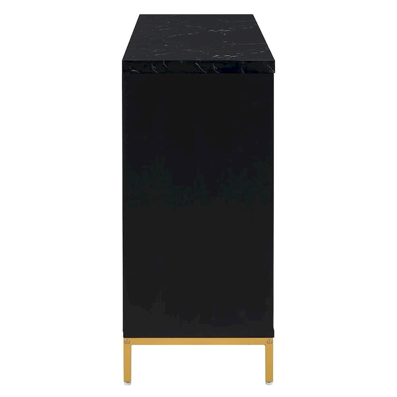 Black & Light Grey 4-Door Sideboard with Faux Marble Top - 59.3 Inch