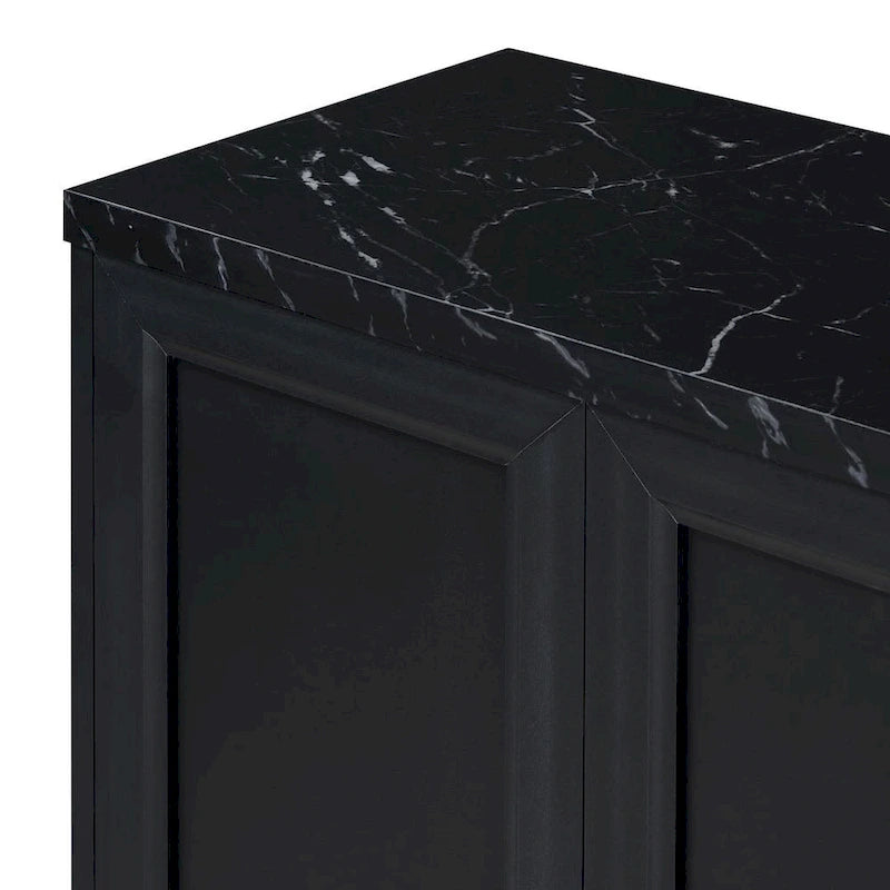 Black & Light Grey 4-Door Sideboard with Faux Marble Top - 59.3 Inch