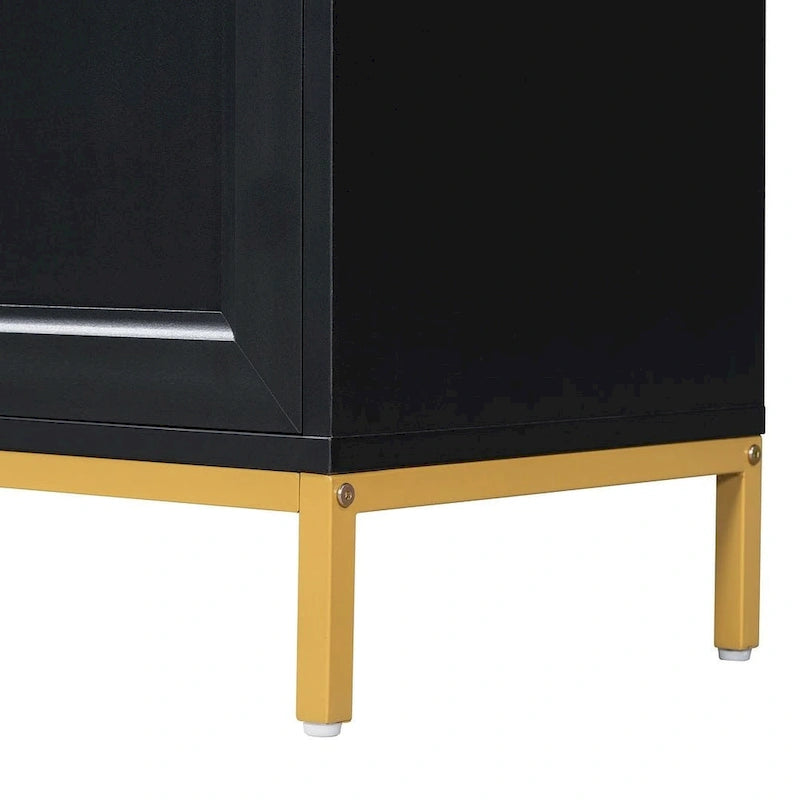 Black & Light Grey 4-Door Sideboard with Faux Marble Top - 59.3 Inch