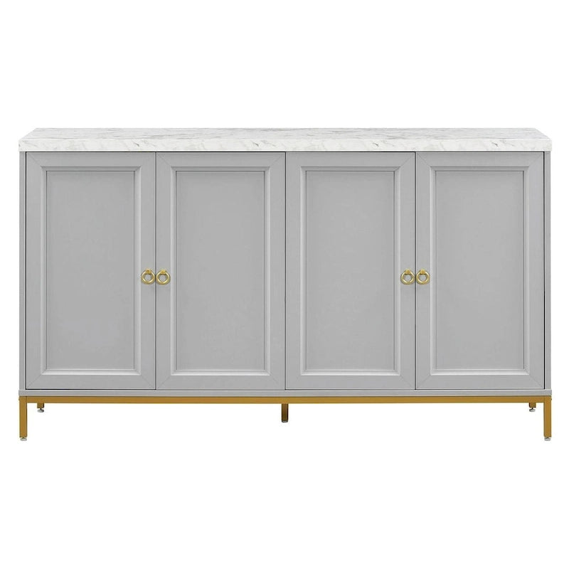 Black & Light Grey 4-Door Sideboard with Faux Marble Top - 59.3 Inch