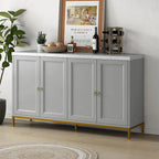 Black & Light Grey 4-Door Sideboard with Faux Marble Top - 59.3 Inch