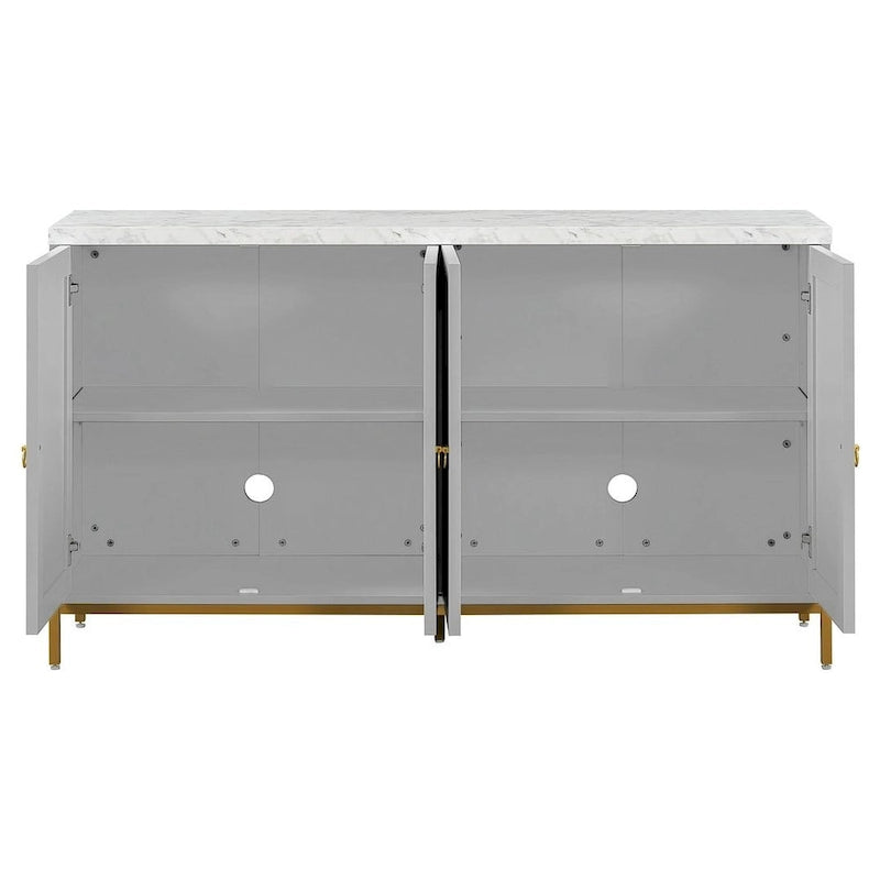Black & Light Grey 4-Door Sideboard with Faux Marble Top - 59.3 Inch