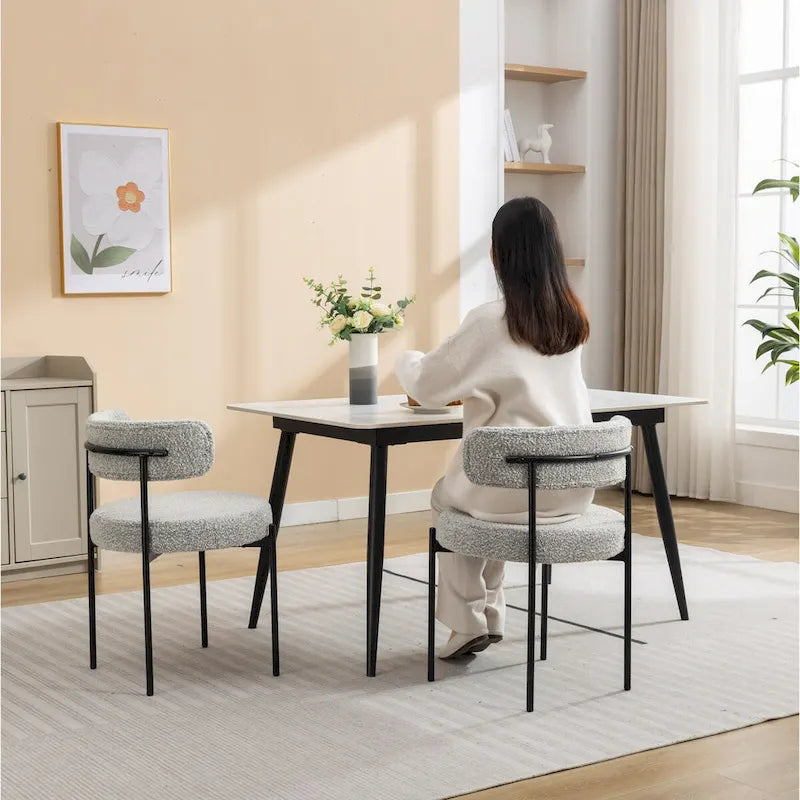 Modern Round Boucle Dining Chairs, Set Of 2