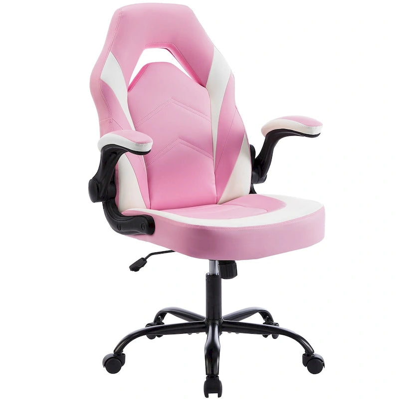 PU Leather Computer Chair Ergonomic Office Chair Gaming Chair with Lumbar Support,Rolling Desk Chairs with Flip-up Armrests