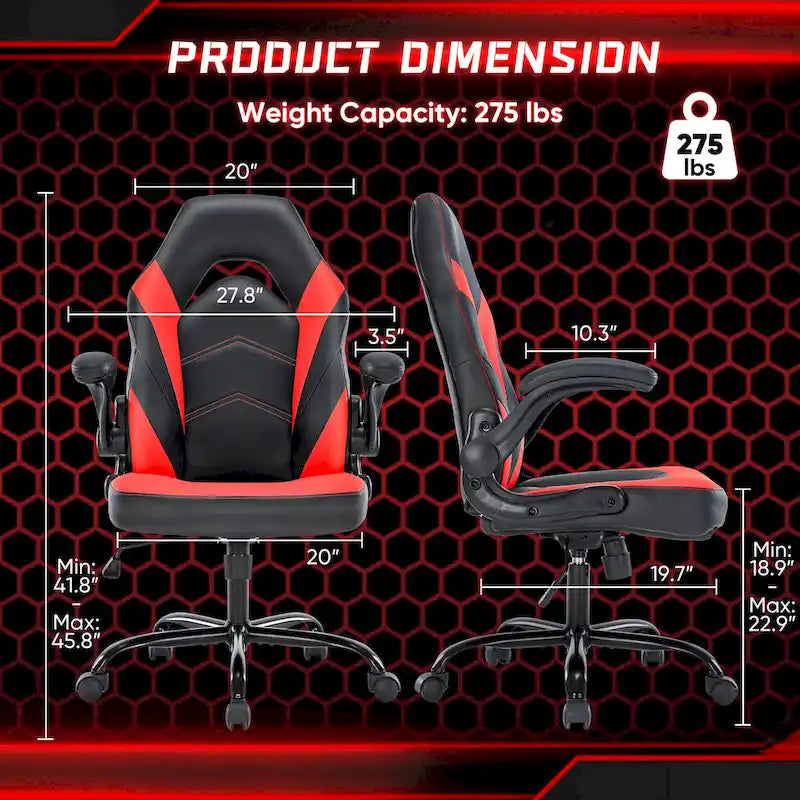 PU Leather Computer Chair Ergonomic Office Chair Gaming Chair with Lumbar Support,Rolling Desk Chairs with Flip-up Armrests