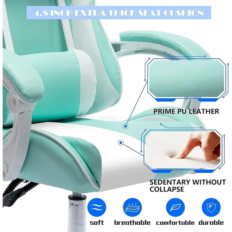 Racing Style Gaming Chair,PU Leather Height Adjustable Computer Gaming Chair with Headrest and Lumbar Massage Support