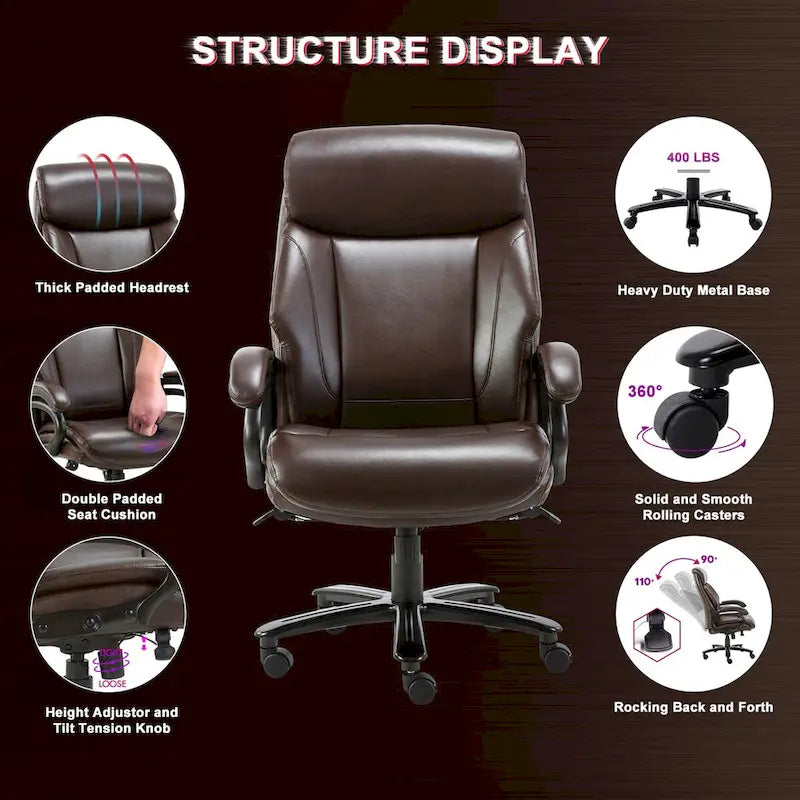 Snugway Sedia da Ufficio Ergonomica Direzionale Schienale Alto e Grande Portata 180kg