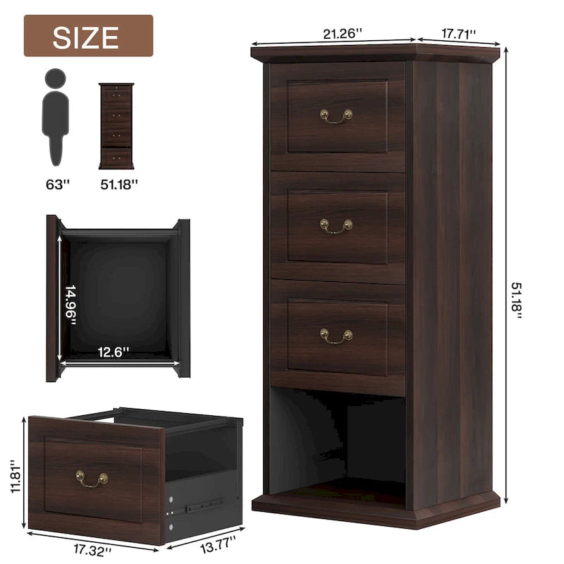4-Drawer File Cabinet for Home Office, Wood Vertical Filing Cabinet for A4/Letter Size