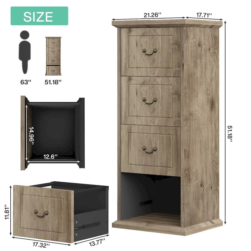 4-Drawer File Cabinet for Home Office, Wood Vertical Filing Cabinet for A4/Letter Size