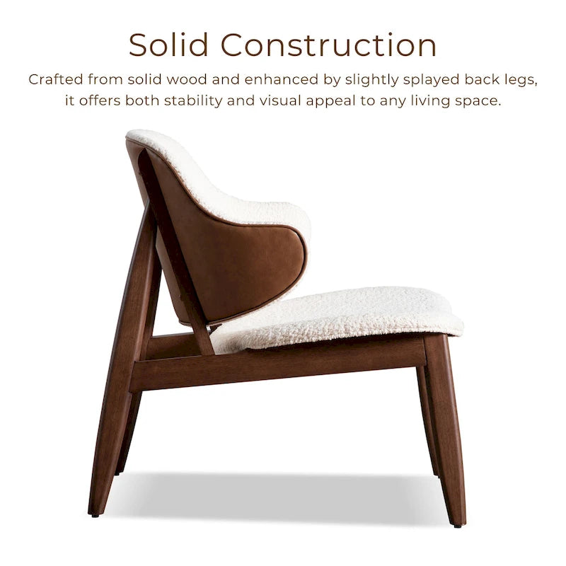 Poltrona accent Beck di Furniture of America, moderna di metà secolo, in tessuto Bouclé, con schienale ad ali e gambe in noce