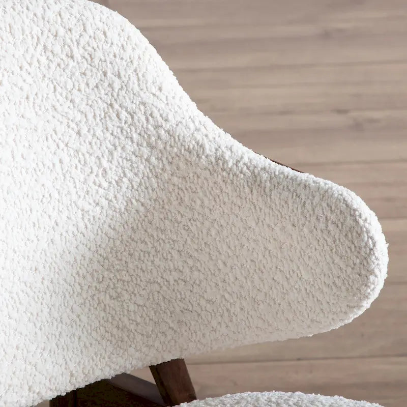 Poltrona accent Beck di Furniture of America, moderna di metà secolo, in tessuto Bouclé, con schienale ad ali e gambe in noce