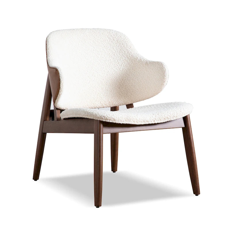 Poltrona accent Beck di Furniture of America, moderna di metà secolo, in tessuto Bouclé, con schienale ad ali e gambe in noce