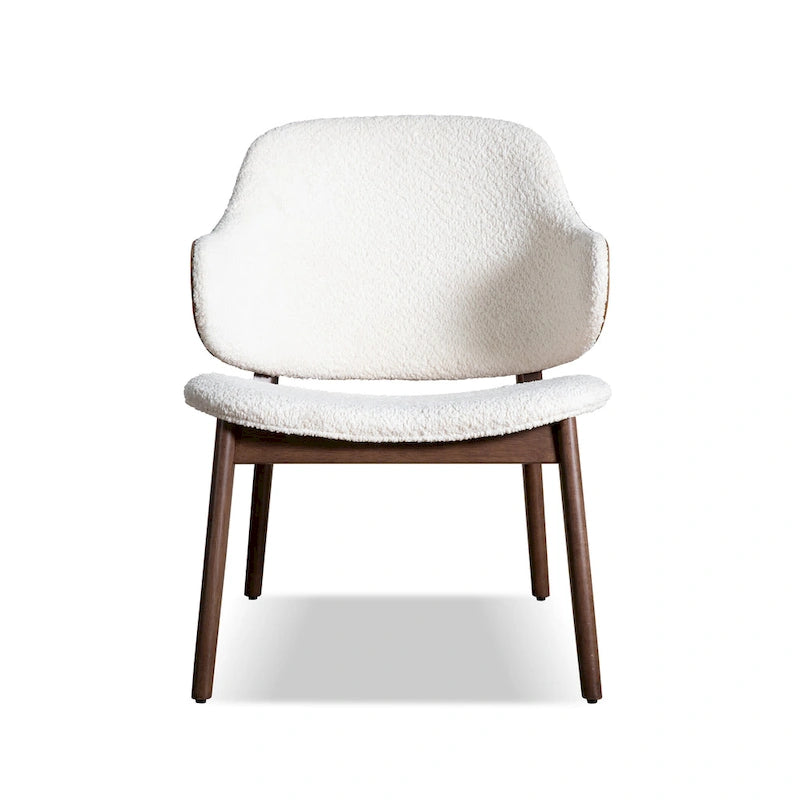 Poltrona accent Beck di Furniture of America, moderna di metà secolo, in tessuto Bouclé, con schienale ad ali e gambe in noce