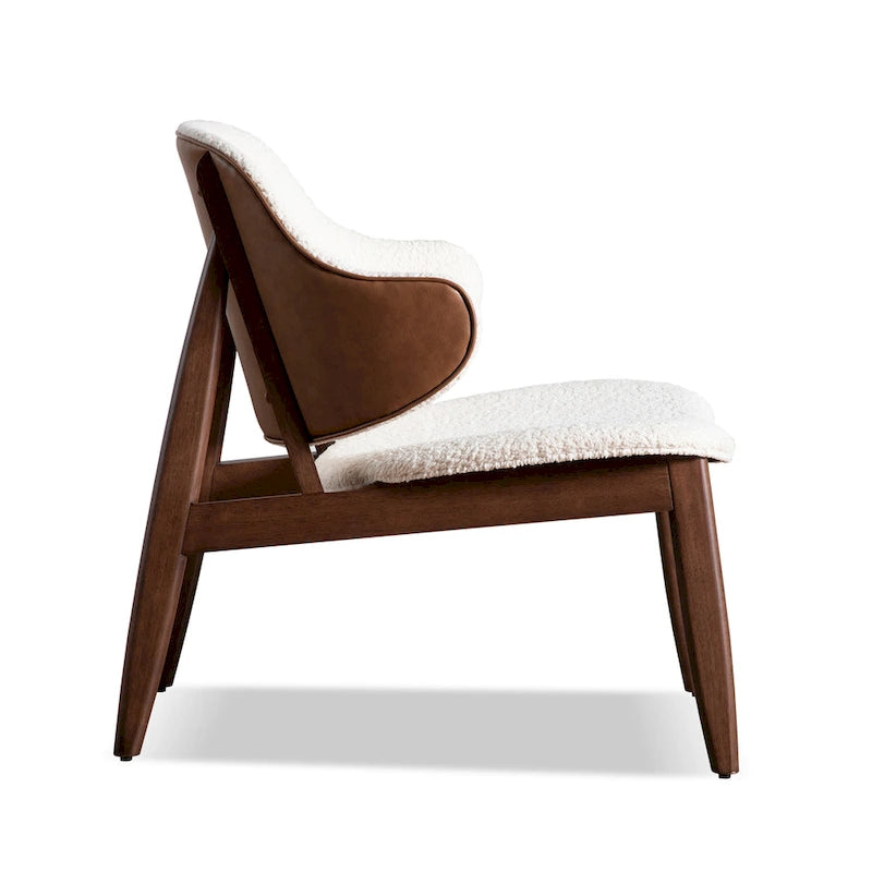 Poltrona accent Beck di Furniture of America, moderna di metà secolo, in tessuto Bouclé, con schienale ad ali e gambe in noce