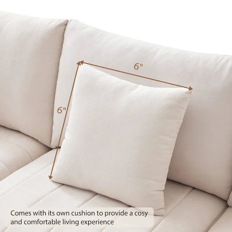 Divano angolare moderno a L con strisce verticali, 2 cuscini, pouf, varie combinazioni, beige
