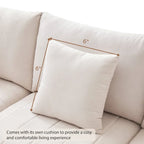 Divano angolare moderno a L con strisce verticali, 2 cuscini, pouf, varie combinazioni, beige