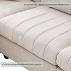 Divano angolare moderno a L con strisce verticali, 2 cuscini, pouf, varie combinazioni, beige
