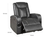 Emily 38 Inch Power Recliner Chair, Cooling Cupholder, LED, Gray PU Leather