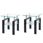 Tempered Black Glass Sofa Table, 2-Layers End Table With Storage