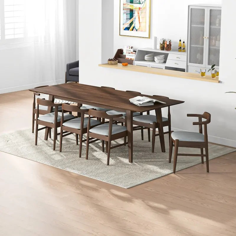 Avondale Mid Century Modern Solid Wood 9 Piece Comfy Dining Room Set
