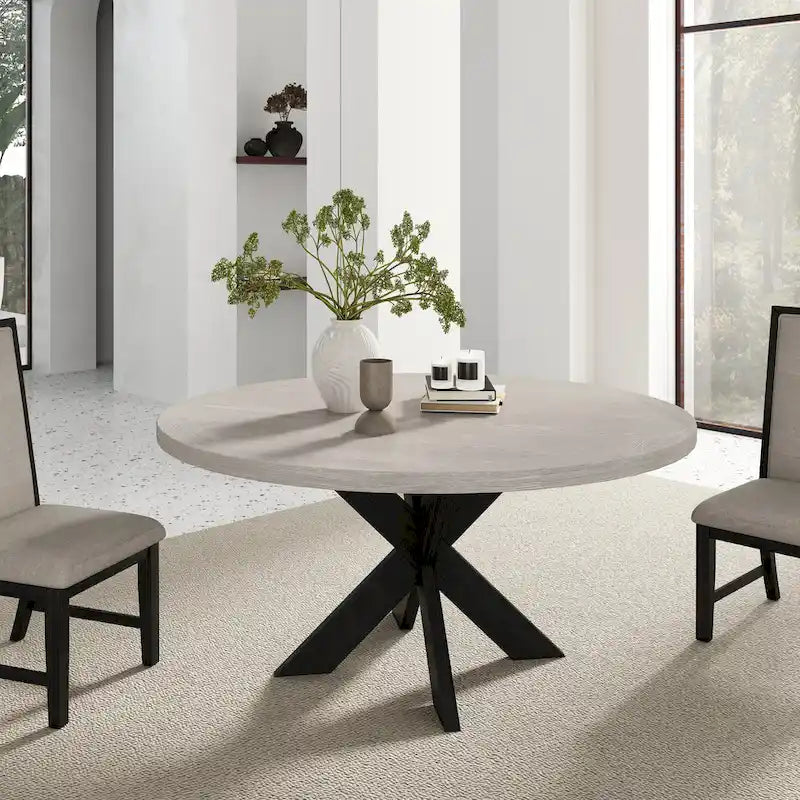Roundhill Furniture Gates Round Dining Table, Gray