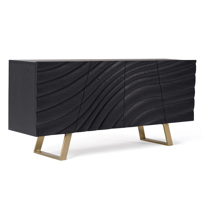 Black & Gold Buffet with Wave-Pattern Doors