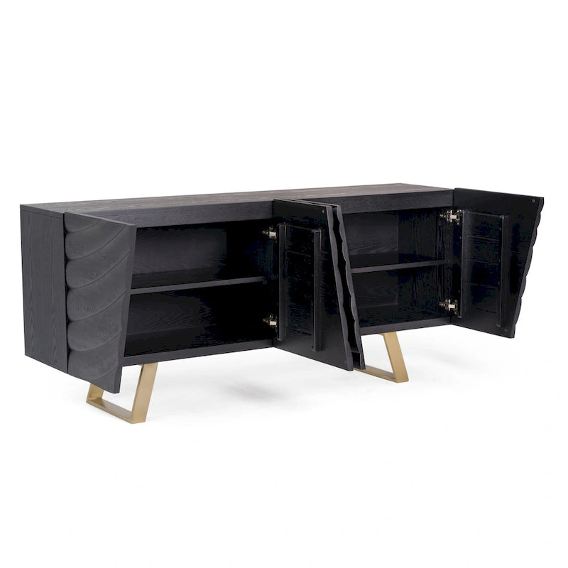 Black & Gold Buffet with Wave-Pattern Doors