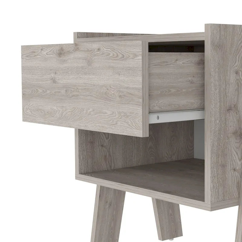 Nightstand Ferku,Open Shelf,One Drawer,Light Gray Finishfor Living Room,and Dining Room