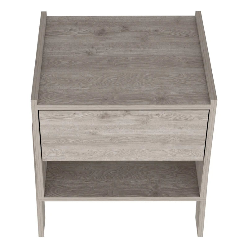 Nightstand Ferku,Open Shelf,One Drawer,Light Gray Finishfor Living Room,and Dining Room