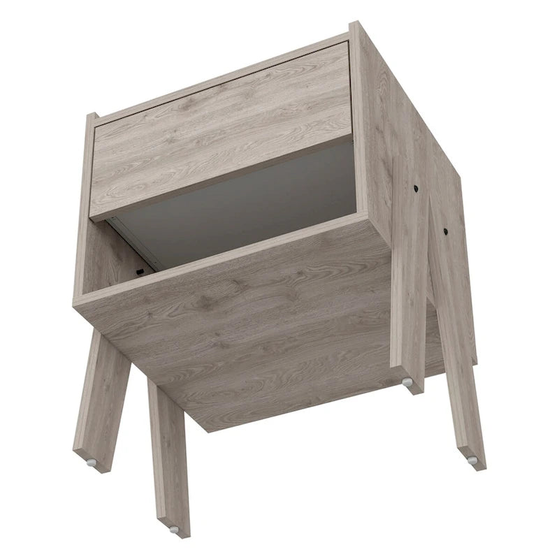 Nightstand Ferku,Open Shelf,One Drawer,Light Gray Finishfor Living Room,and Dining Room