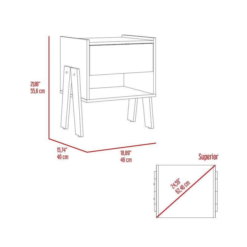 Nightstand Ferku,Open Shelf,One Drawer,Light Gray Finishfor Living Room,and Dining Room