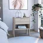 Nightstand Ferku,Open Shelf,One Drawer,Light Gray Finishfor Living Room,and Dining Room