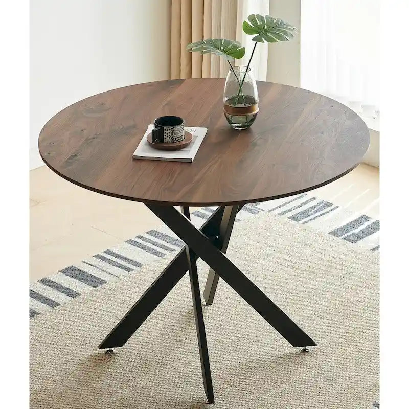 Tavolo da Pranzo Mid-century con Piano Rotondo e Base a Piedistallo