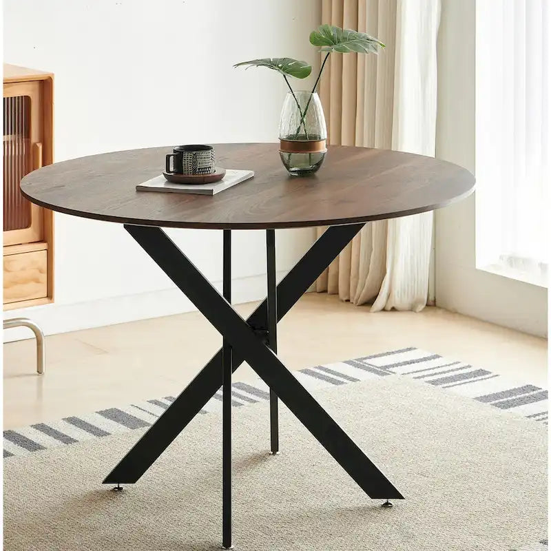 Tavolo da Pranzo Mid-century con Piano Rotondo e Base a Piedistallo