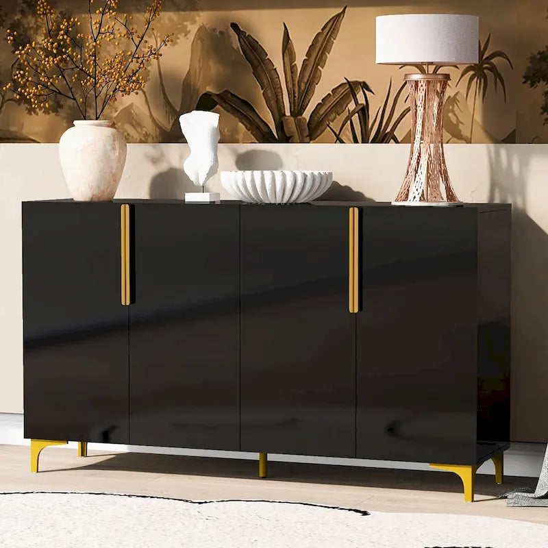Modern Glossy Finish Light Luxury Storage Cabinet and Adjustable Shelves