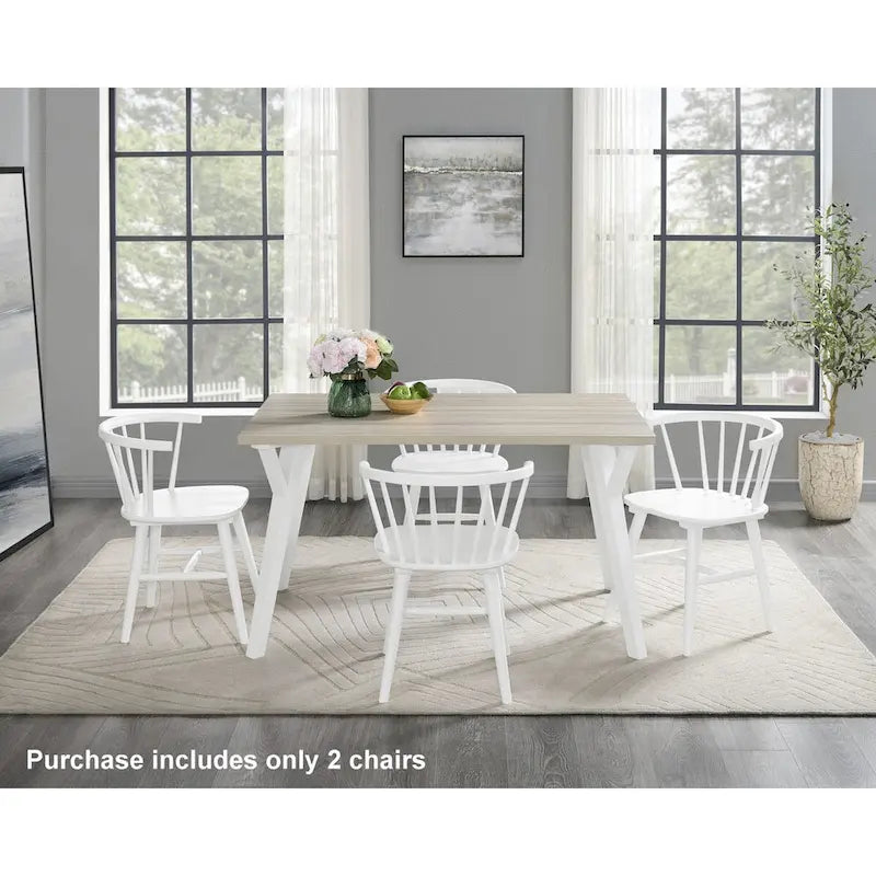 Roundhill Alwynn Wooden Spindle Back Dining Chairs, Windsor Chairs, Set of 2, White