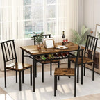 Set da Pranzo Moderno Industriale per 4 Persone, Tavolo e Sedie da Cucina in Legno da 5 Pezzi, Set Tavolo da Pranzo con Scaffale