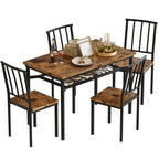 Set da Pranzo Moderno Industriale per 4 Persone, Tavolo e Sedie da Cucina in Legno da 5 Pezzi, Set Tavolo da Pranzo con Scaffale
