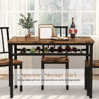 Set da Pranzo Moderno Industriale per 4 Persone, Tavolo e Sedie da Cucina in Legno da 5 Pezzi, Set Tavolo da Pranzo con Scaffale
