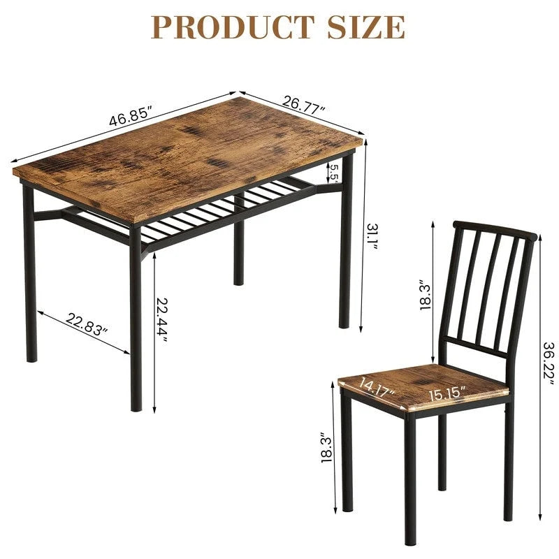 Set da Pranzo Moderno Industriale per 4 Persone, Tavolo e Sedie da Cucina in Legno da 5 Pezzi, Set Tavolo da Pranzo con Scaffale