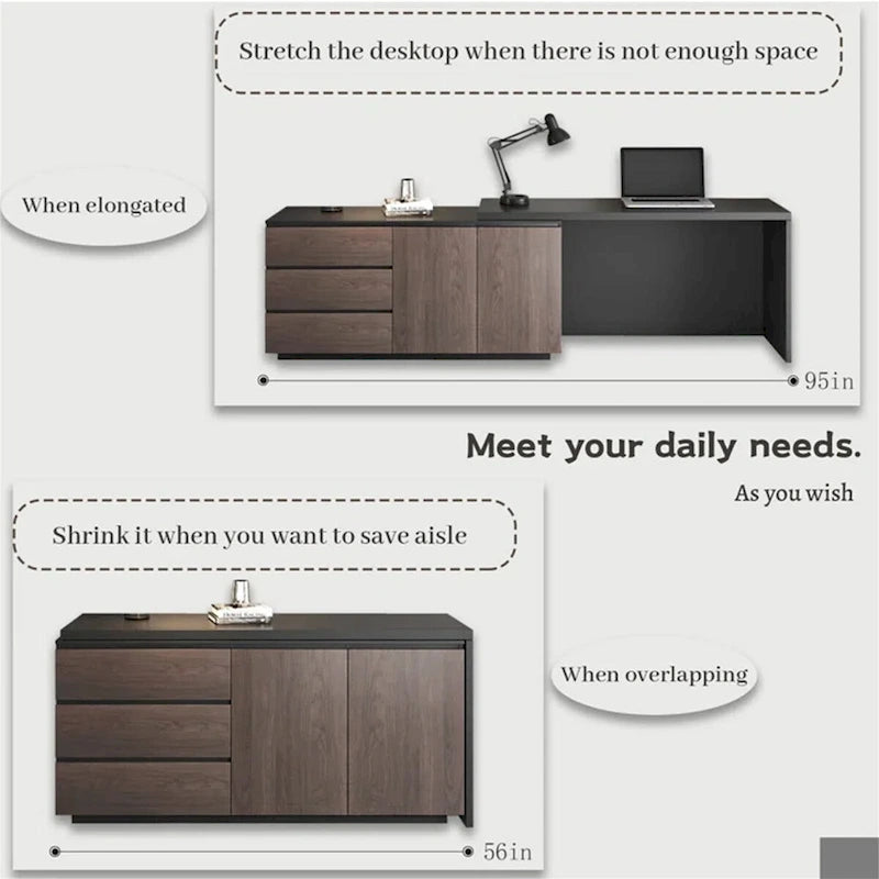 Home Office Expandable Desk with Storage Drawers and Cabinet