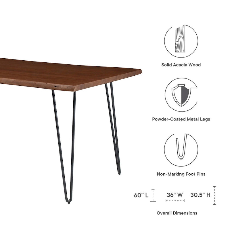 Ardor 60 Live Edge Acacia Wood Rectangular Dining Table